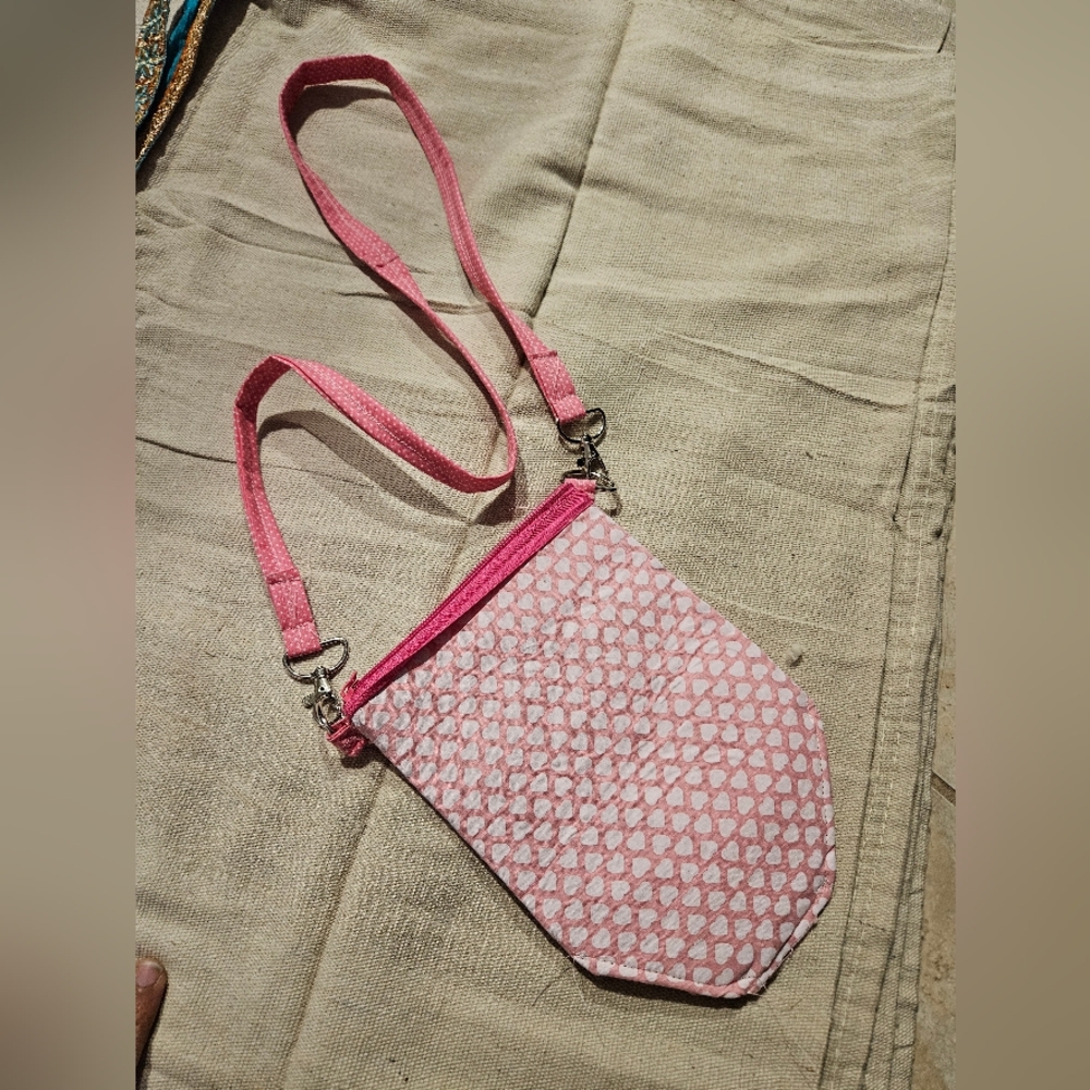 Handmade Pink Hearts Cellphone Sized Crossbody Bag